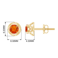 Simple Solitaire Fire Opal Flower Stud Earrings