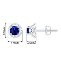 Round Cut Created Blue Sapphire Solitaire Floral Stud Earrings