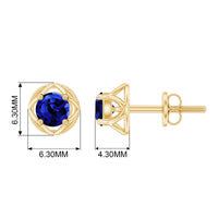 Round Cut Created Blue Sapphire Solitaire Floral Stud Earrings