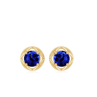 Round Cut Created Blue Sapphire Solitaire Floral Stud Earrings