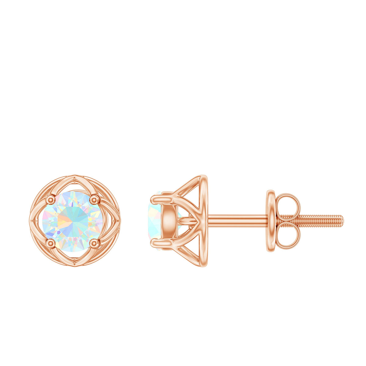 Simple Ethiopian Opal Solitaire Flower Stud Earrings