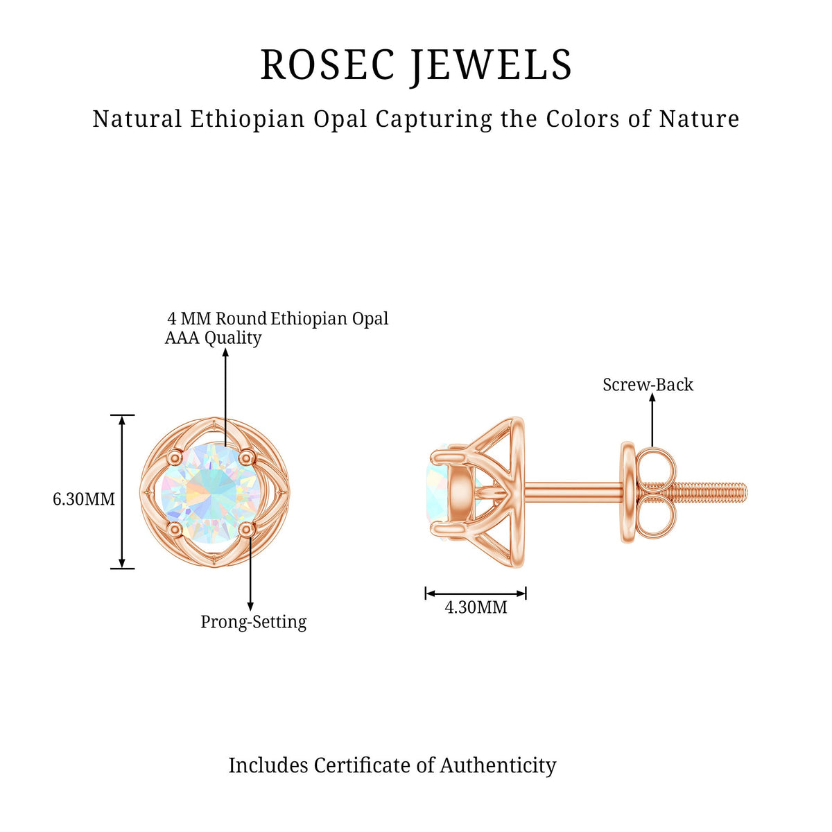 Simple Ethiopian Opal Solitaire Flower Stud Earrings