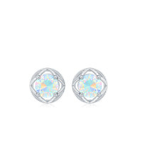 Simple Ethiopian Opal Solitaire Flower Stud Earrings