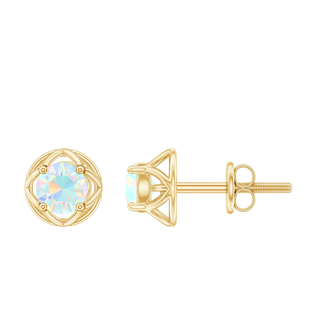 Simple Ethiopian Opal Solitaire Flower Stud Earrings