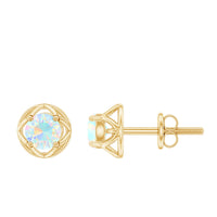 Simple Ethiopian Opal Solitaire Flower Stud Earrings