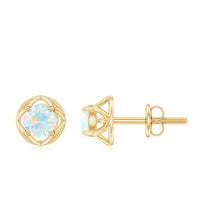 Simple Ethiopian Opal Solitaire Flower Stud Earrings