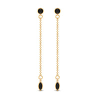 Minimal Bezel Set Created Black Diamond Chain Dangle Earrings
