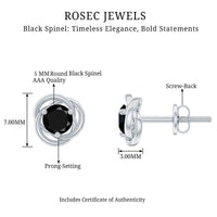 1 Carat Black Spinel Swirl Stud Earrings with Screw Backs