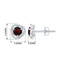 Solitaire Garnet Swirl Stud Earrings in 3 Prong Setting