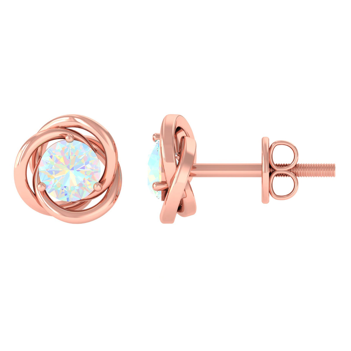 Round Cut Solitaire Ethiopian Opal Swirl Stud Earrings