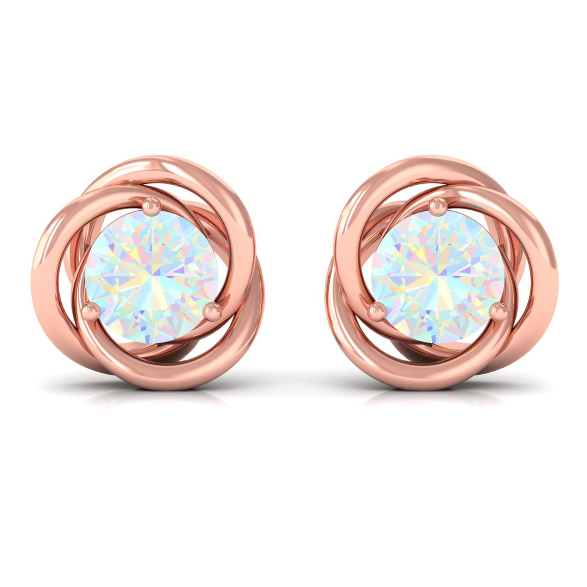 Round Cut Solitaire Ethiopian Opal Swirl Stud Earrings