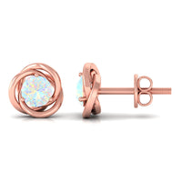 Round Cut Solitaire Ethiopian Opal Swirl Stud Earrings