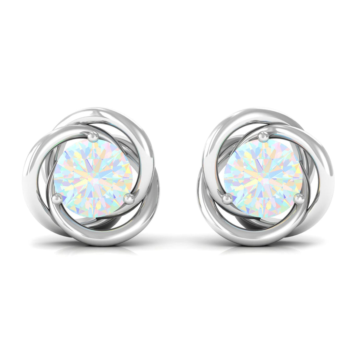 Round Cut Solitaire Ethiopian Opal Swirl Stud Earrings