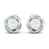Round Cut Solitaire Ethiopian Opal Swirl Stud Earrings