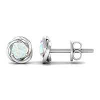 Round Cut Solitaire Ethiopian Opal Swirl Stud Earrings