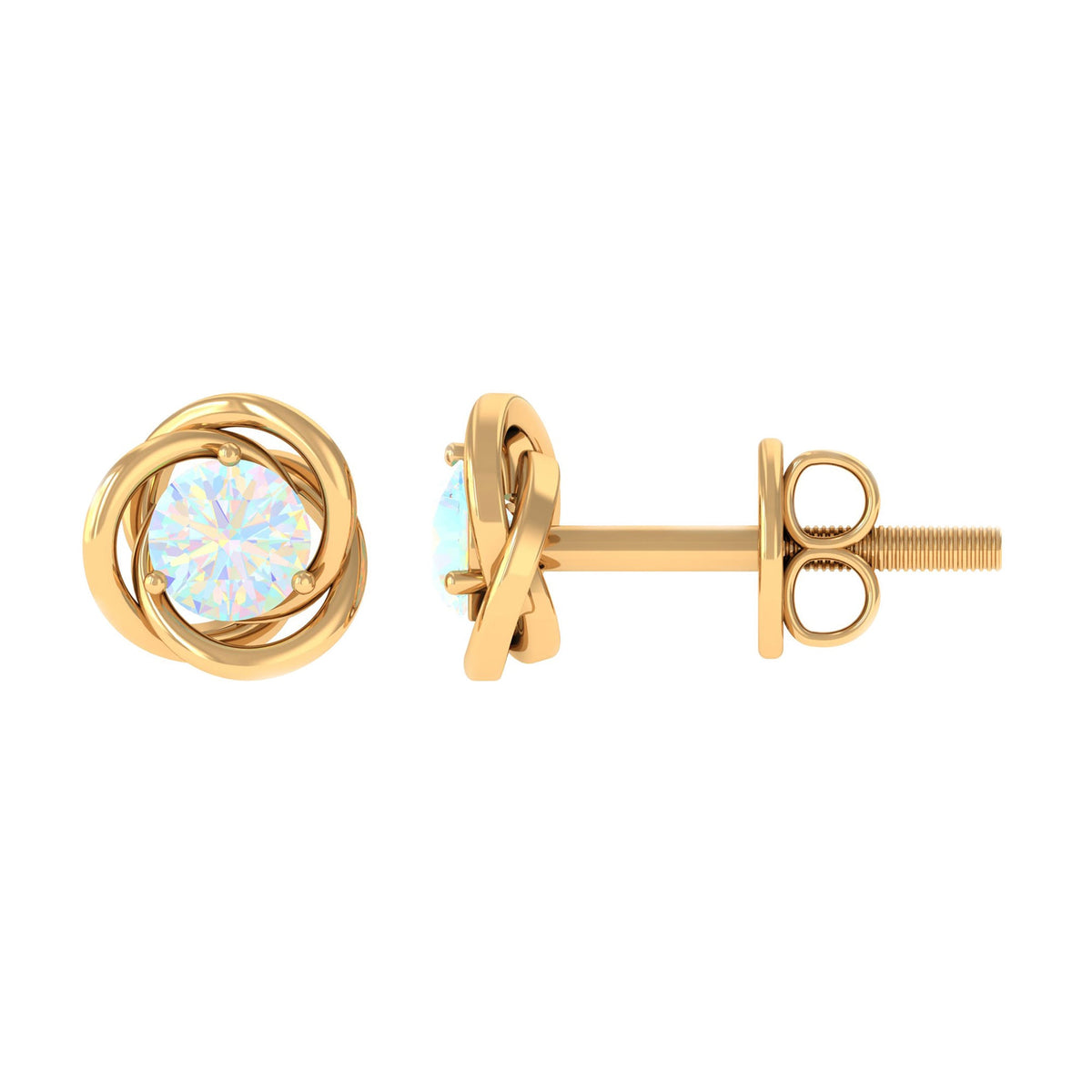 Round Cut Solitaire Ethiopian Opal Swirl Stud Earrings