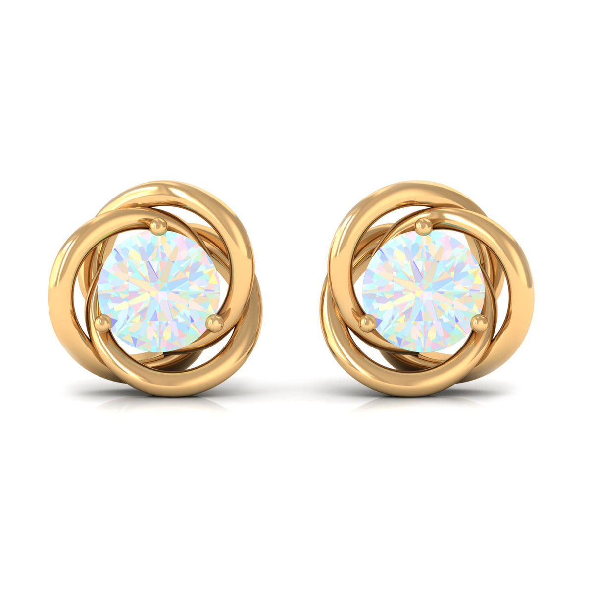 Round Cut Solitaire Ethiopian Opal Swirl Stud Earrings