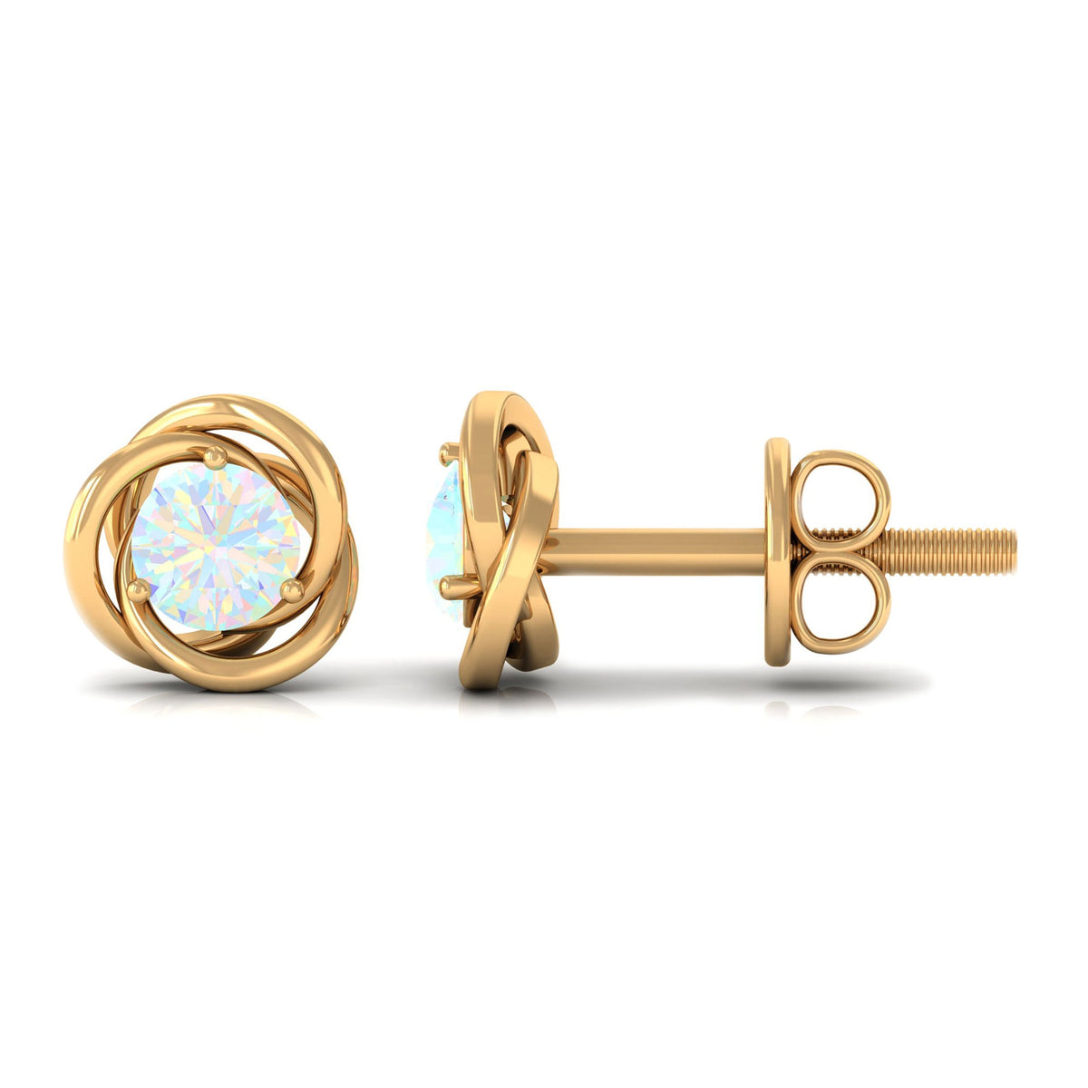 Round Cut Solitaire Ethiopian Opal Swirl Stud Earrings