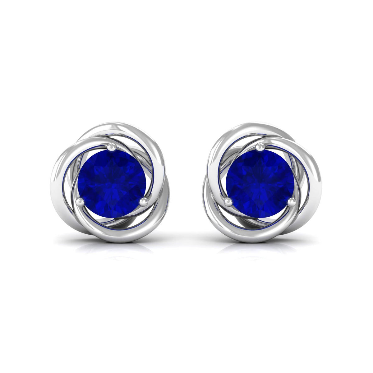 Created Blue Sapphire Solitaire Swirl Stud Earrings