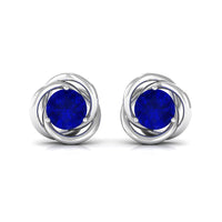 Created Blue Sapphire Solitaire Swirl Stud Earrings