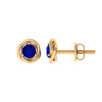 Created Blue Sapphire Solitaire Swirl Stud Earrings