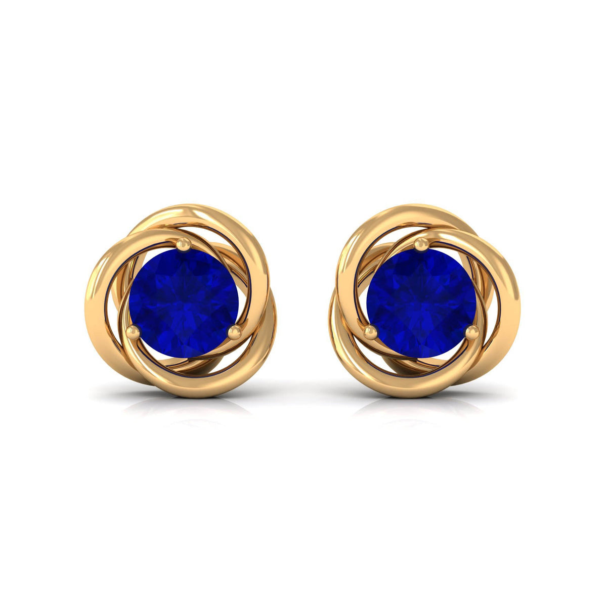 Created Blue Sapphire Solitaire Swirl Stud Earrings