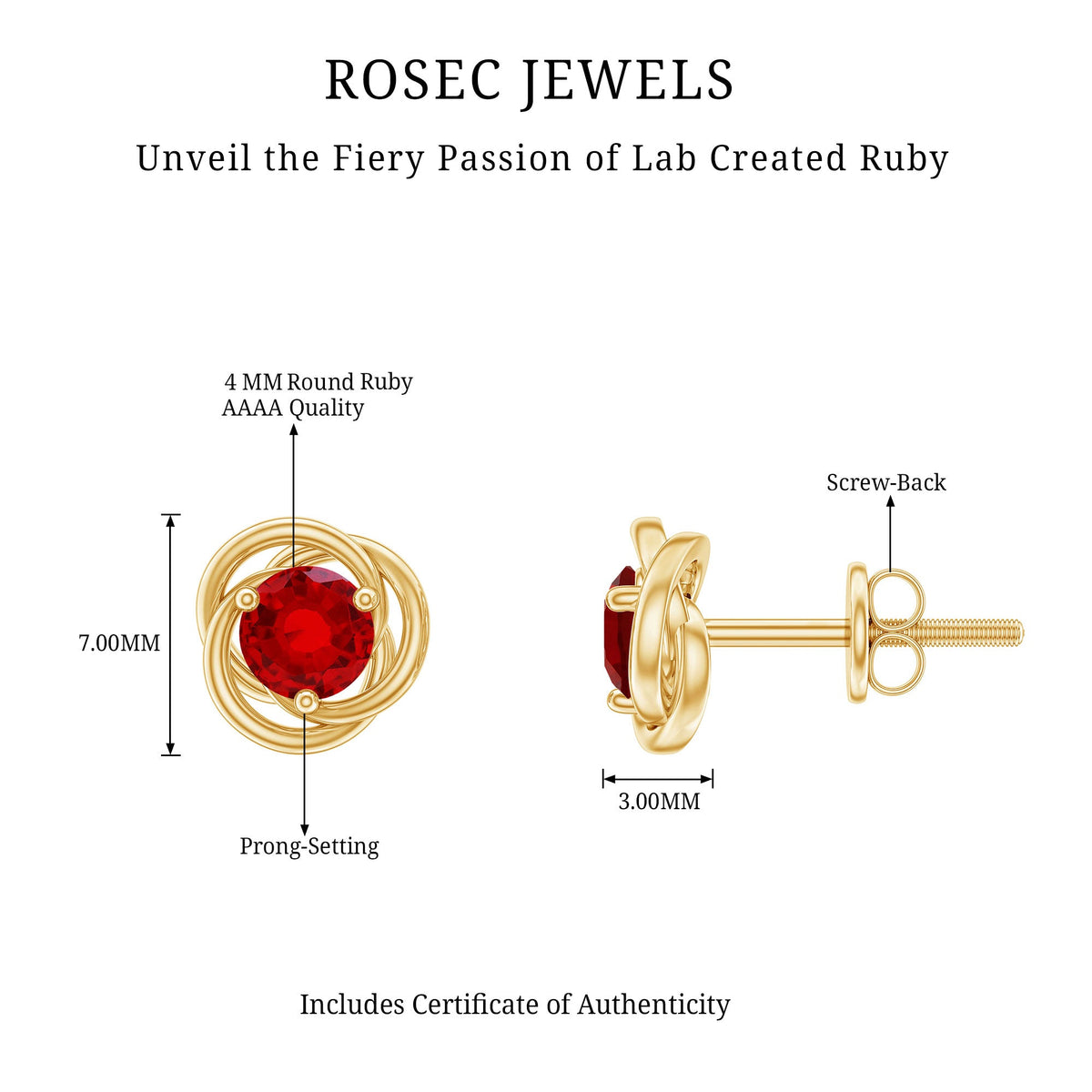 Lab Created Ruby Swirl Stud Earrings with Screw Back