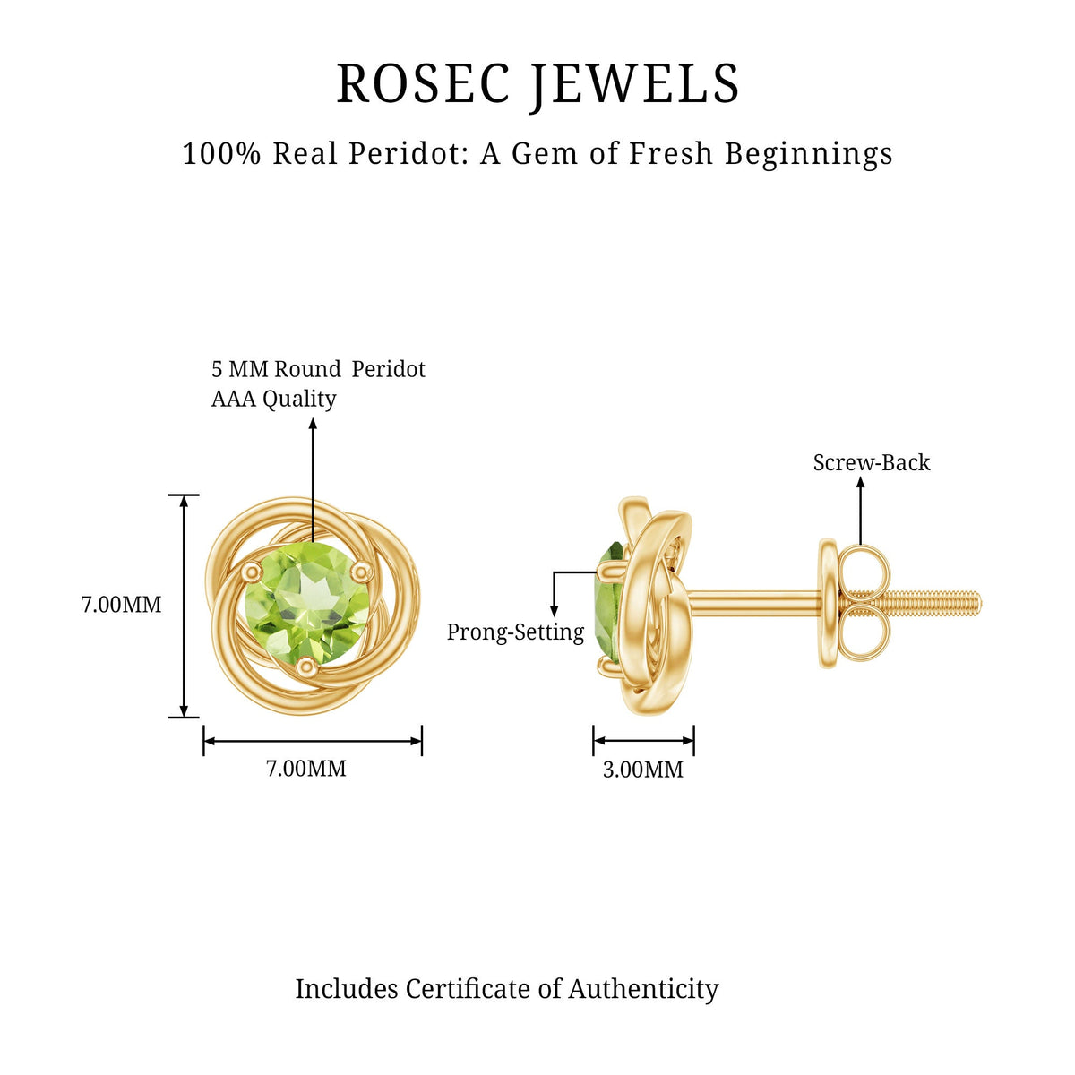 1 Carat Round Cut Peridot Swirl Stud Earrings