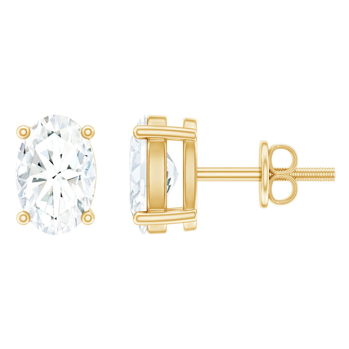 Oval-shaped lab-grown diamond solitaire stud earrings by Rosec Jewels featuring 4x6 mm diamonds.
