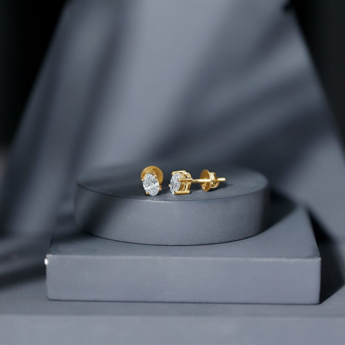 4X6 MM Oval Shaped Lab Grown Diamond Solitaire Stud Earrings