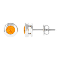 1/2 CT Bezel Set Round Fire Opal Solitaire Stud Earrings