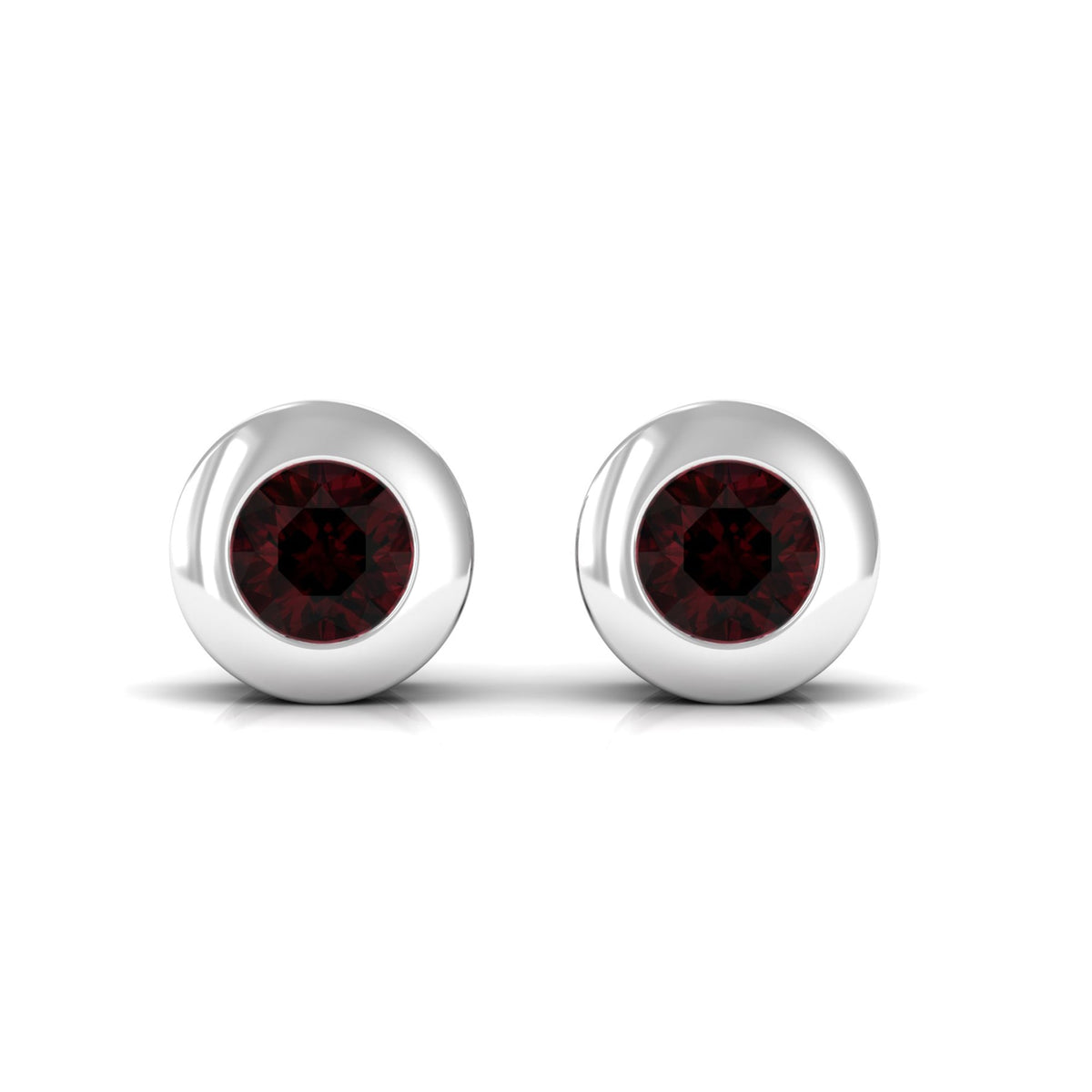 Garnet Solitaire Stud Earrings in Bezel Setting