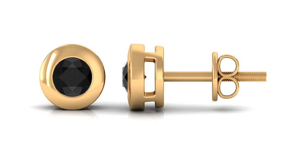 1/2 CT Bezel Set Round Black Onyx Solitaire Stud Earrings