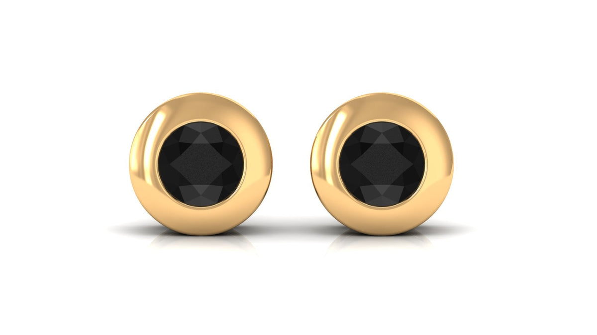 1/2 CT Bezel Set Round Black Onyx Solitaire Stud Earrings
