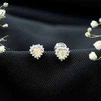 1.5 Carat Natural Ethiopian Opal Heart Earrings with Diamond Halo