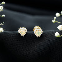 1.5 Carat Natural Ethiopian Opal Heart Earrings with Diamond Halo