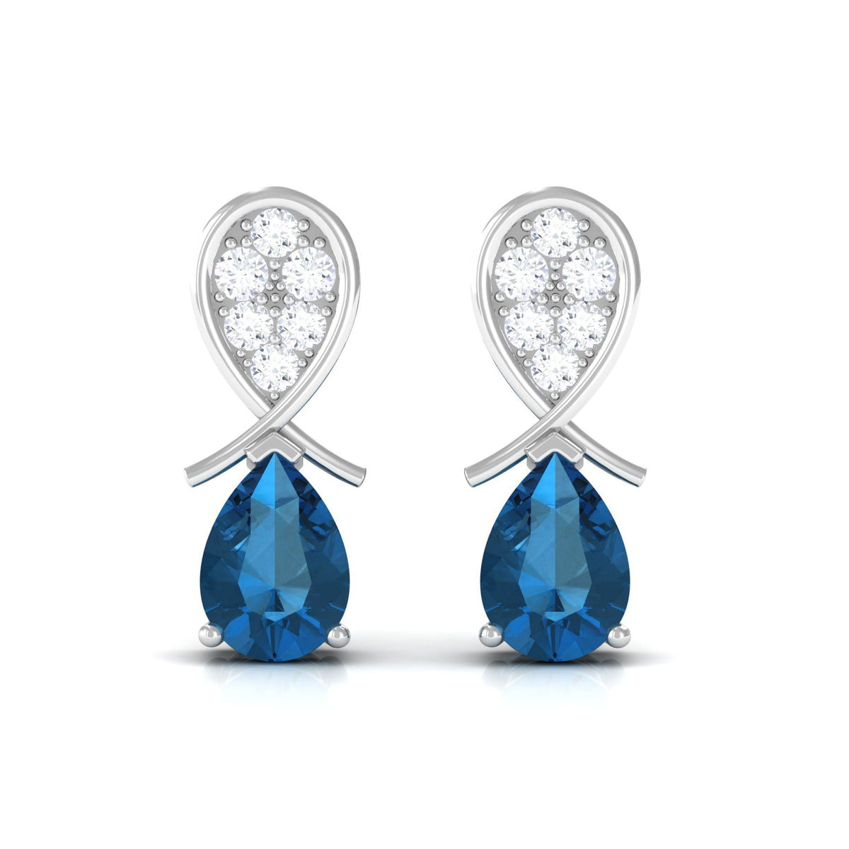 Pear Cut London Blue Topaz and Diamond Bridal Drop Earrings