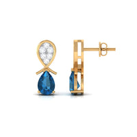 Pear Cut London Blue Topaz and Diamond Bridal Drop Earrings