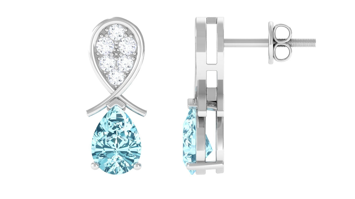 Real Aquamarine and Diamond Bridal Drop Earrings