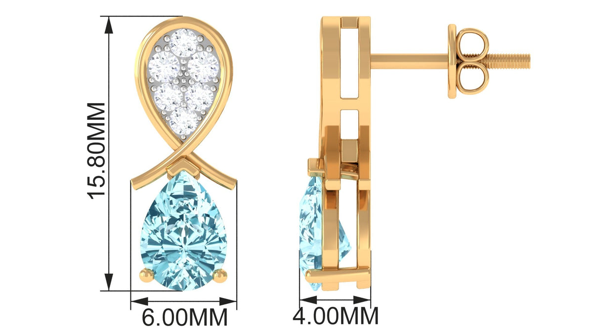 Real Aquamarine and Diamond Bridal Drop Earrings