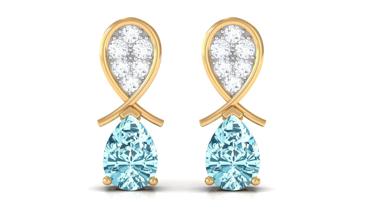 Real Aquamarine and Diamond Bridal Drop Earrings