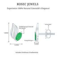 Natural Inspired Marquise Emerald Leaf Earrings with Screw Back