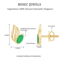 Natural Inspired Marquise Emerald Leaf Earrings with Screw Back