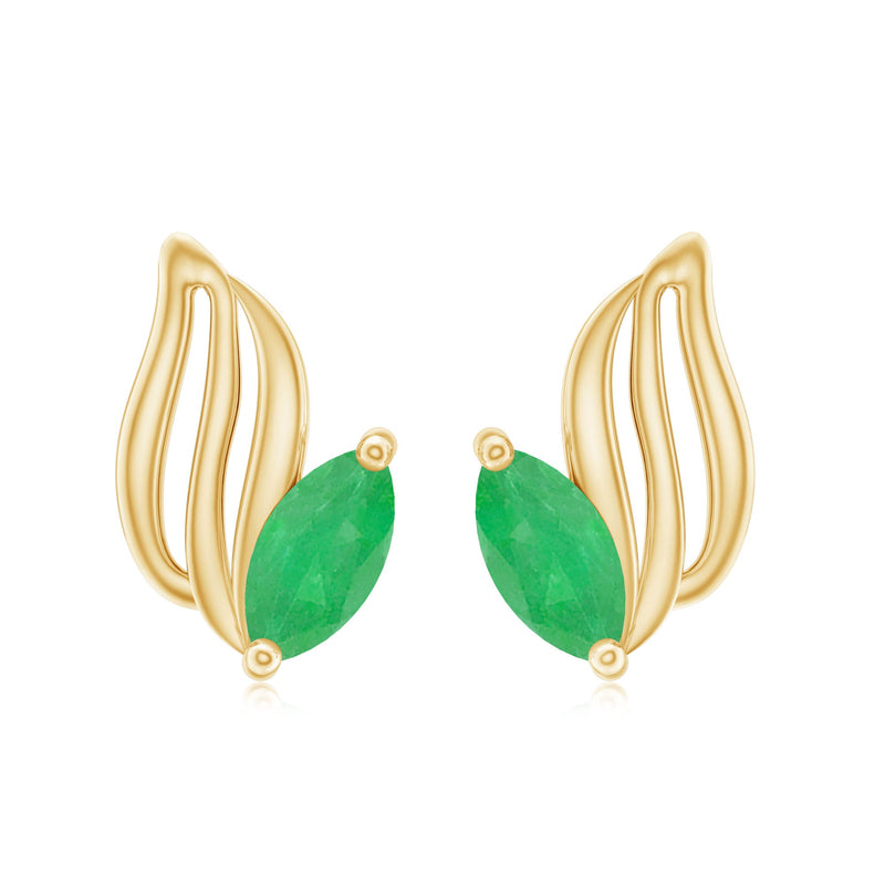 Natural-inspired marquise emerald leaf earrings with screw back closures, showcasing detailed green gemstone leaves.