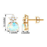 2.25 CT Oval Ethiopian Opal Minimal Stud Earrings with Floral Diamond Accent