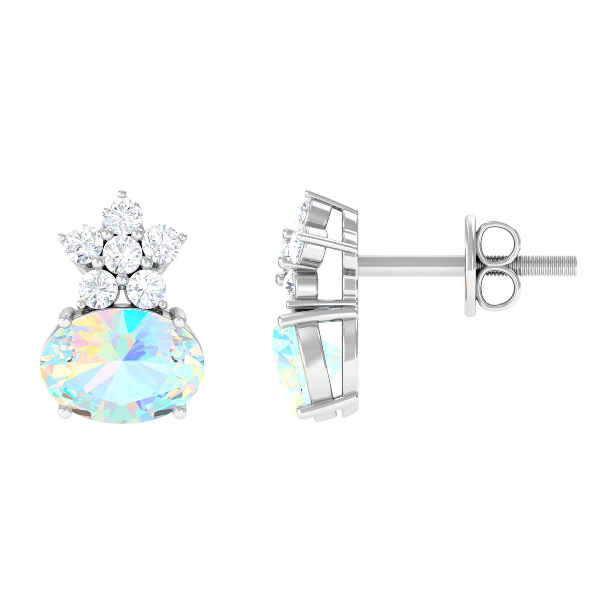 2.25 CT Oval Ethiopian Opal Minimal Stud Earrings with Floral Diamond Accent