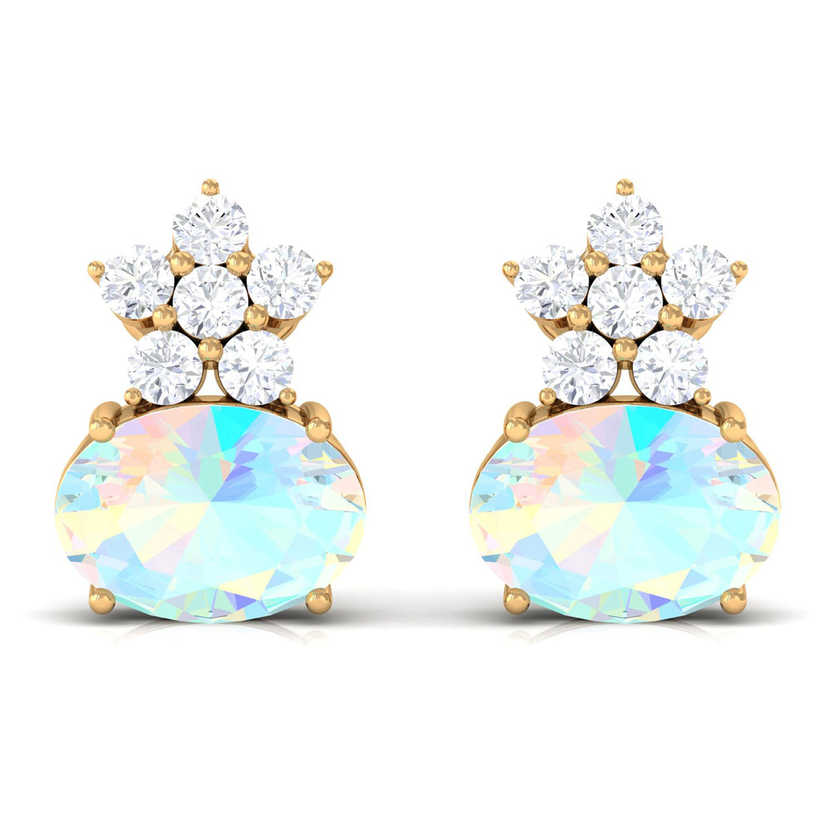 2.25 CT Oval Ethiopian Opal Minimal Stud Earrings with Floral Diamond Accent