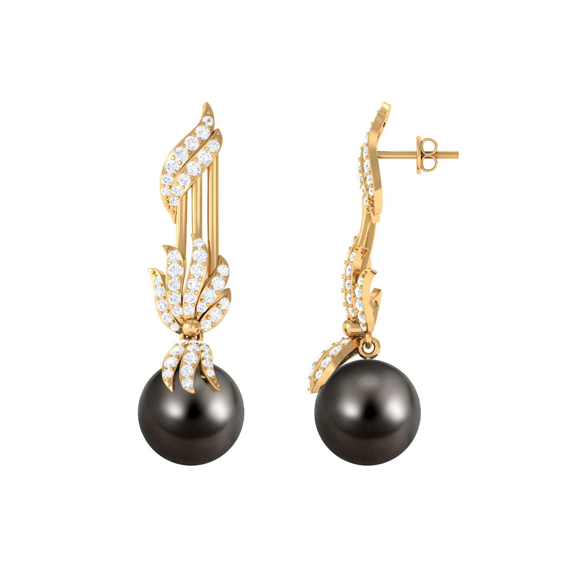 Designer 15 Carat Tahitian Pearl Dangle Earrings with Diamond
