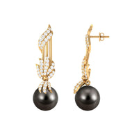 Designer 15 Carat Tahitian Pearl Dangle Earrings with Diamond
