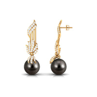 Designer 15 Carat Tahitian Pearl Dangle Earrings with Diamond